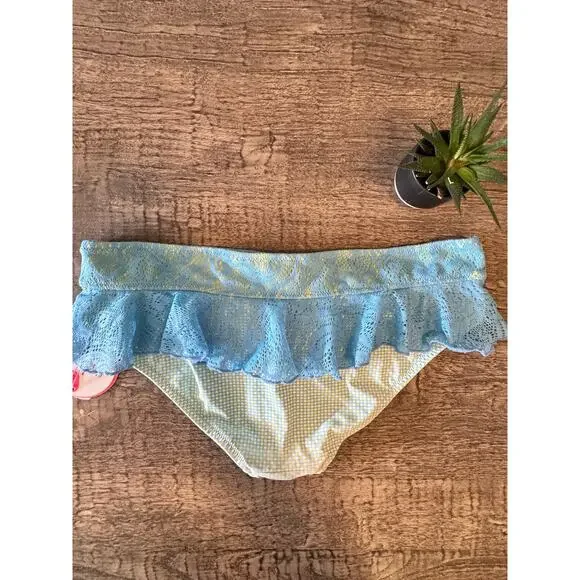 Gottex Lace Ruffle XL Bikini Bottoms Y2K Baby Blue Gingham,Cottagecore Swim, NEW - Picture 6 of 6